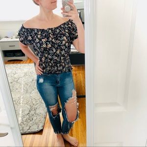 NEW Self Esteem Blue Floral Off-the-Shoulder Top